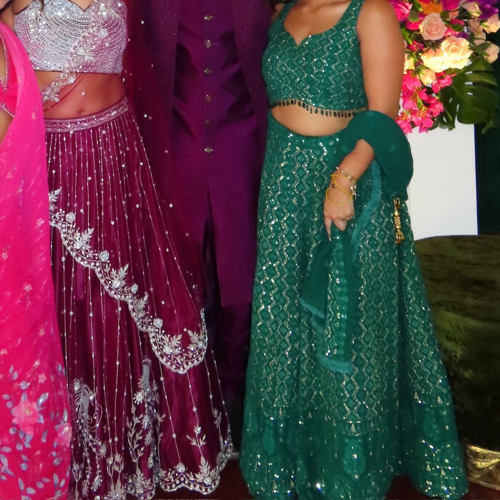 Green Lehenga with Silver Sequins and Matching Dupatta